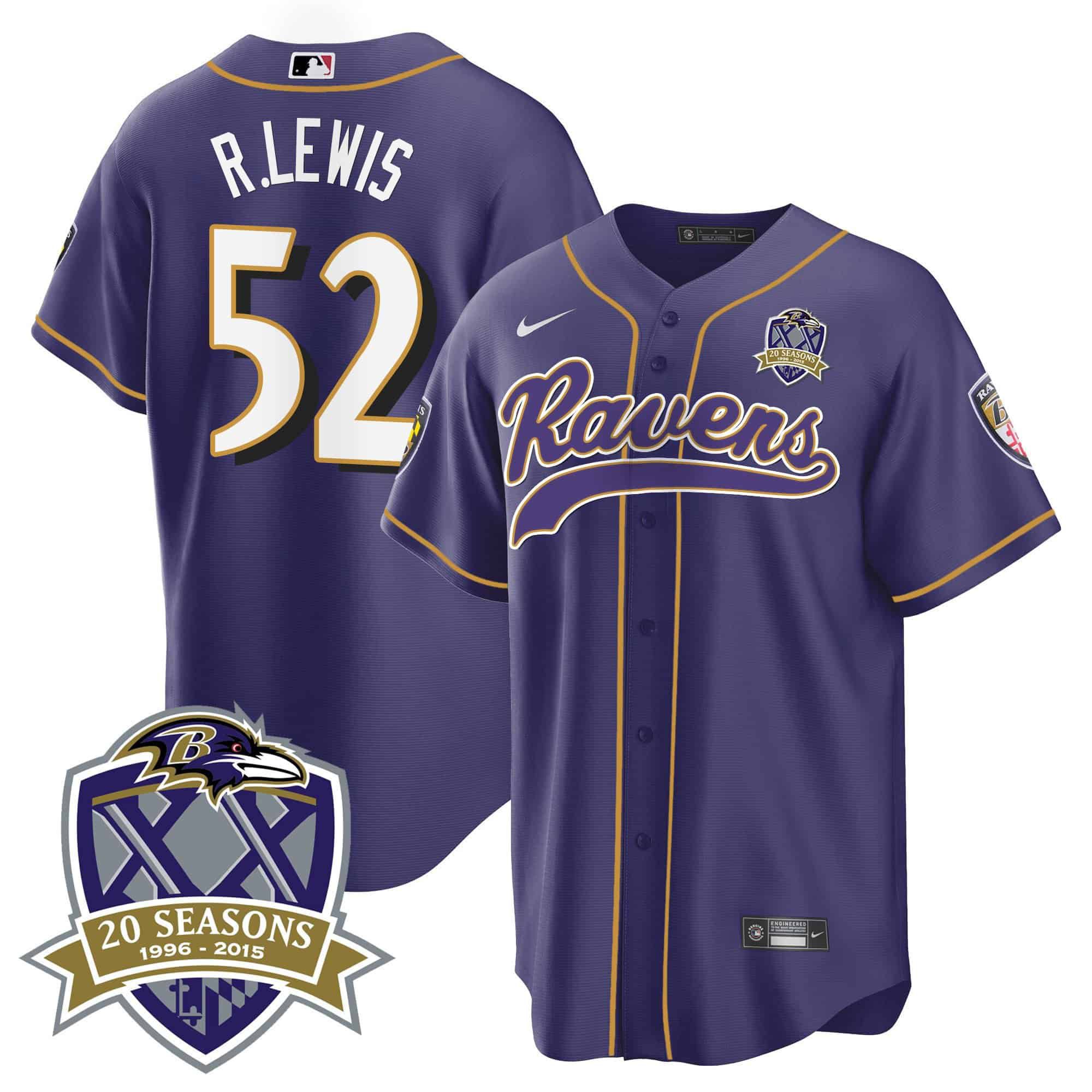 Men Baltimore Ravens #52 R.Lewis Purple 2024 Nike 20th Season Patch Baseball NFL Jersey style 1